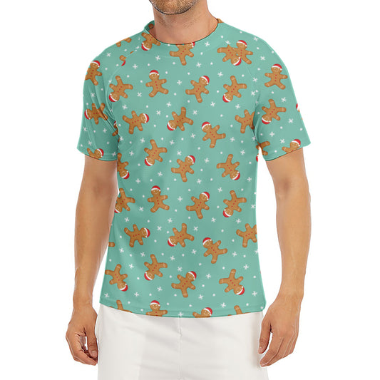 Little Gingerbread Man Pattern Print Men's Short Sleeve Rash Guard