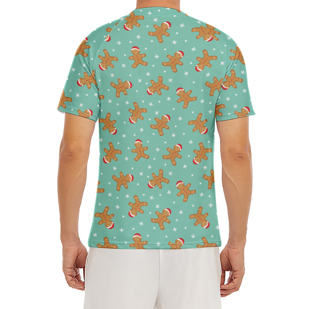 Little Gingerbread Man Pattern Print Men's Short Sleeve Rash Guard