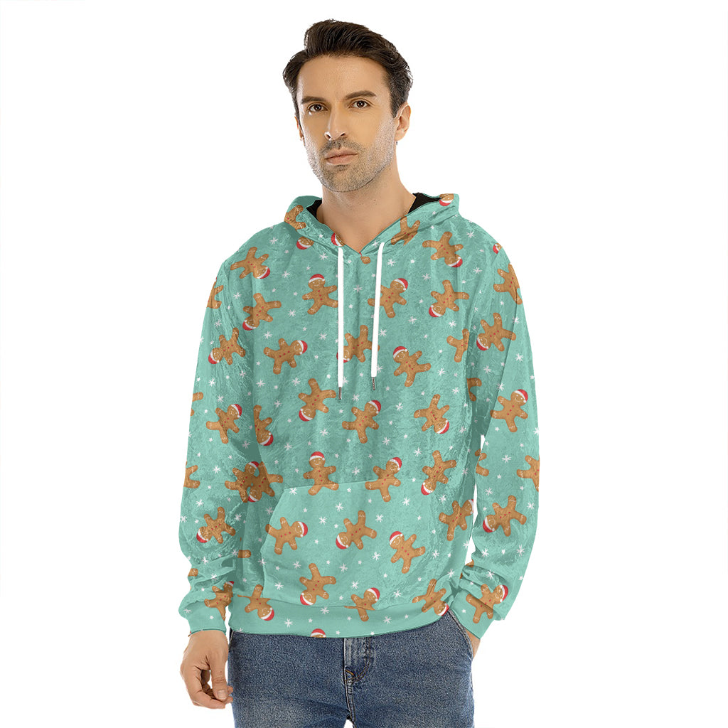 Little Gingerbread Man Pattern Print Men's Velvet Pullover Hoodie