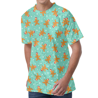 Little Gingerbread Man Pattern Print Men's Velvet T-Shirt