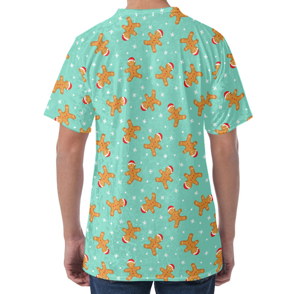Little Gingerbread Man Pattern Print Men's Velvet T-Shirt