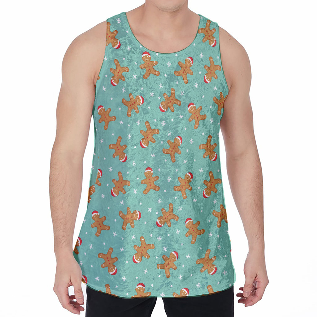 Little Gingerbread Man Pattern Print Men's Velvet Tank Top