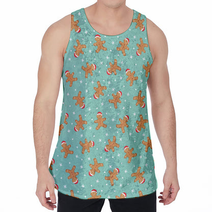 Little Gingerbread Man Pattern Print Men's Velvet Tank Top