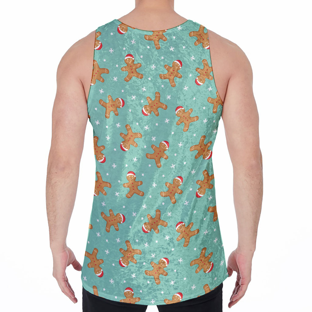 Little Gingerbread Man Pattern Print Men's Velvet Tank Top