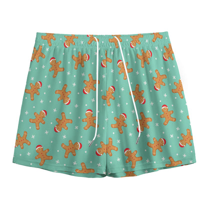 Little Gingerbread Man Pattern Print Mesh Shorts