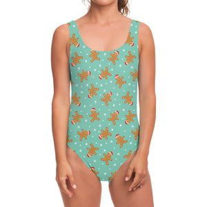 Little Gingerbread Man Pattern Print One Piece Swimsuit