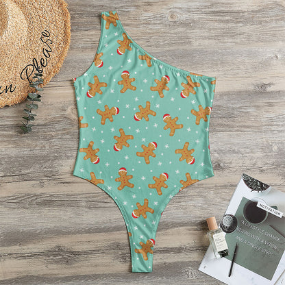 Little Gingerbread Man Pattern Print One Shoulder Bodysuit
