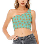 Little Gingerbread Man Pattern Print One Shoulder Crop Top