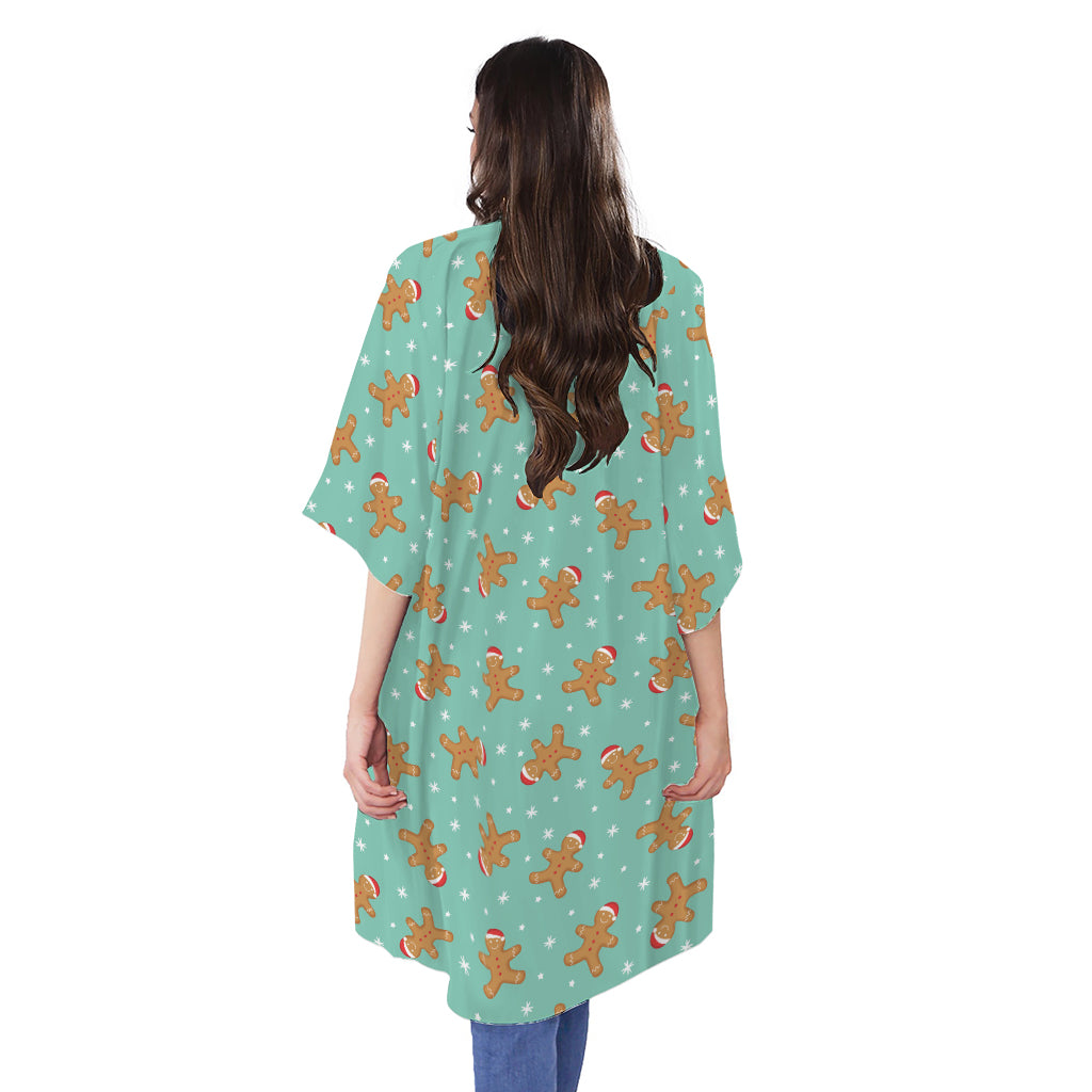 Little Gingerbread Man Pattern Print Open Front Beach Cover Up