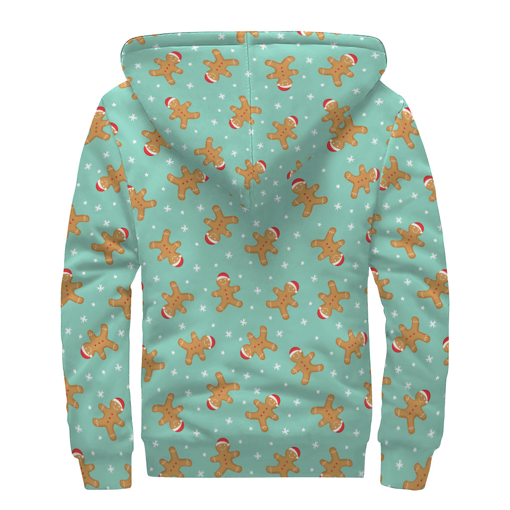 Little Gingerbread Man Pattern Print Sherpa Lined Zip Up Hoodie