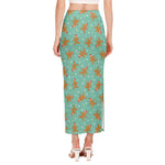 Little Gingerbread Man Pattern Print Side Slit Maxi Skirt