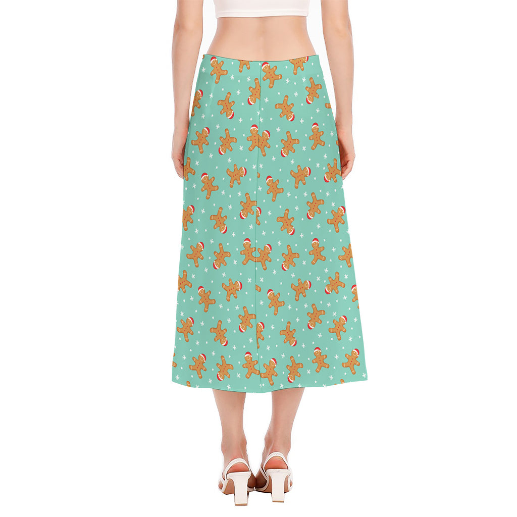 Little Gingerbread Man Pattern Print Side Slit Midi Skirt