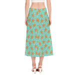 Little Gingerbread Man Pattern Print Side Slit Midi Skirt