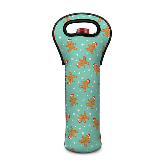 Little Gingerbread Man Pattern Print Single Neoprene Wine Tote