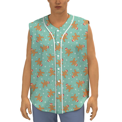 Little Gingerbread Man Pattern Print Sleeveless Baseball Jersey