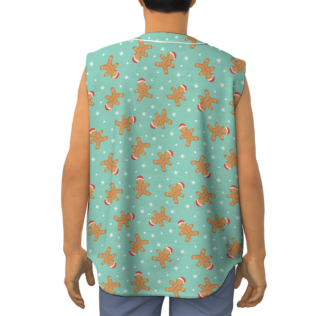 Little Gingerbread Man Pattern Print Sleeveless Baseball Jersey