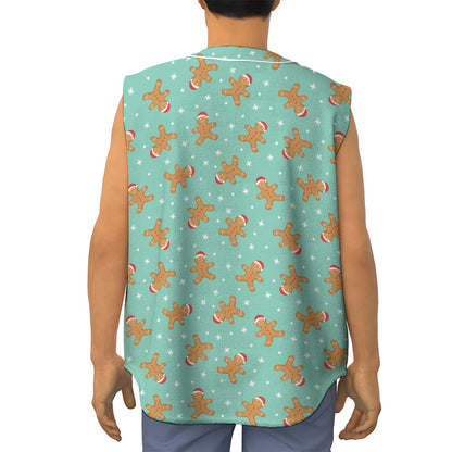 Little Gingerbread Man Pattern Print Sleeveless Baseball Jersey