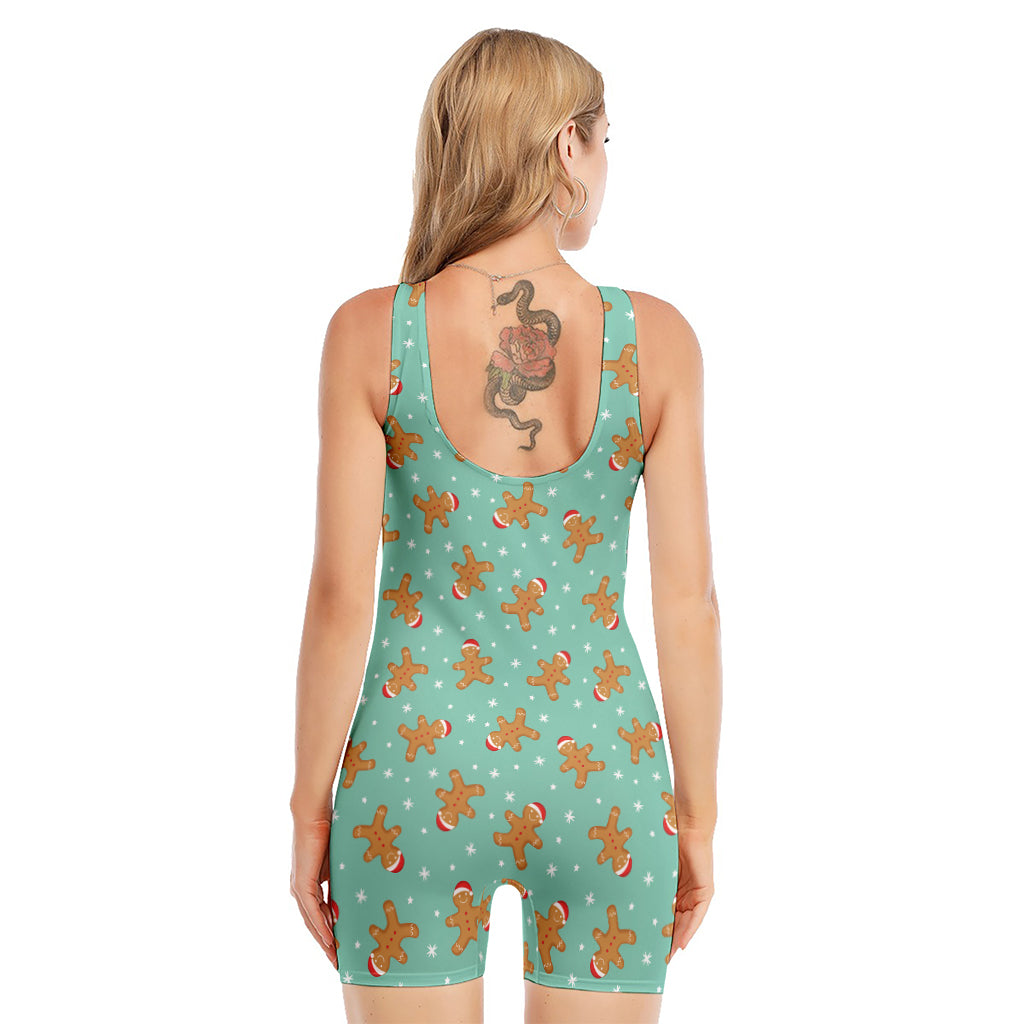 Little Gingerbread Man Pattern Print Sleeveless One Piece Swimsuit