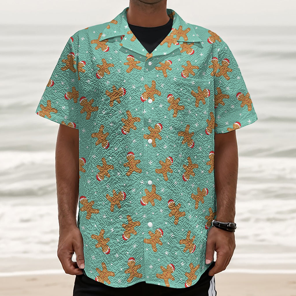 Little Gingerbread Man Pattern Print Textured Short Sleeve Shirt