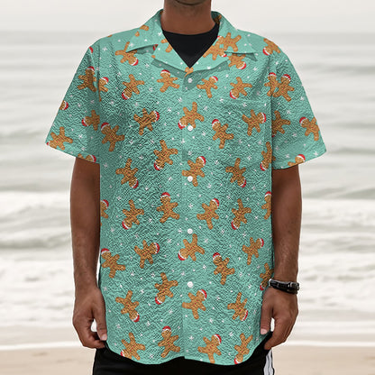 Little Gingerbread Man Pattern Print Textured Short Sleeve Shirt