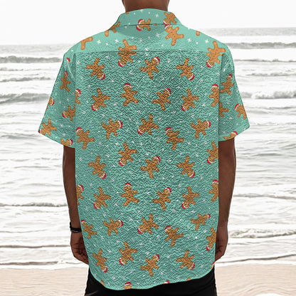 Little Gingerbread Man Pattern Print Textured Short Sleeve Shirt