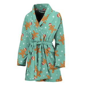 Little Gingerbread Man Pattern Print Women's Bathrobe