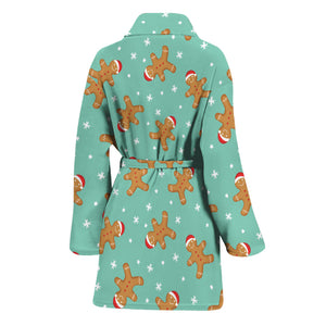 Little Gingerbread Man Pattern Print Women's Bathrobe