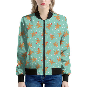 Little Gingerbread Man Pattern Print Women's Bomber Jacket