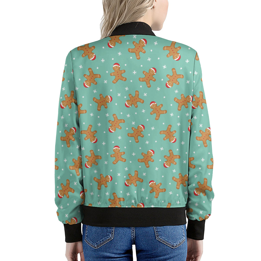 Little Gingerbread Man Pattern Print Women's Bomber Jacket