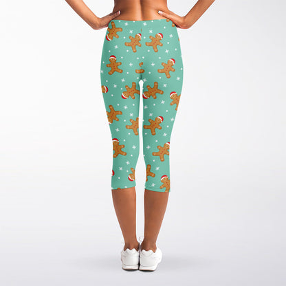Little Gingerbread Man Pattern Print Women's Capri Leggings