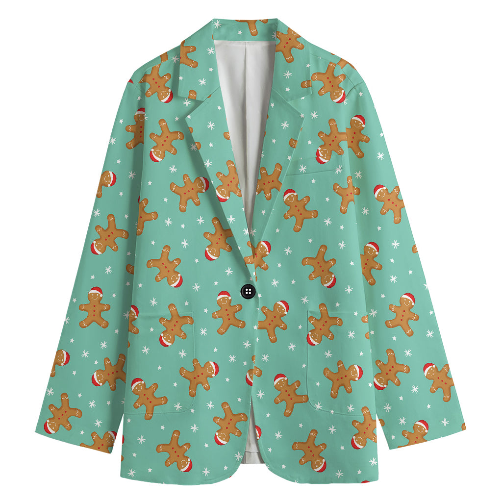 Little Gingerbread Man Pattern Print Women's Cotton Blazer