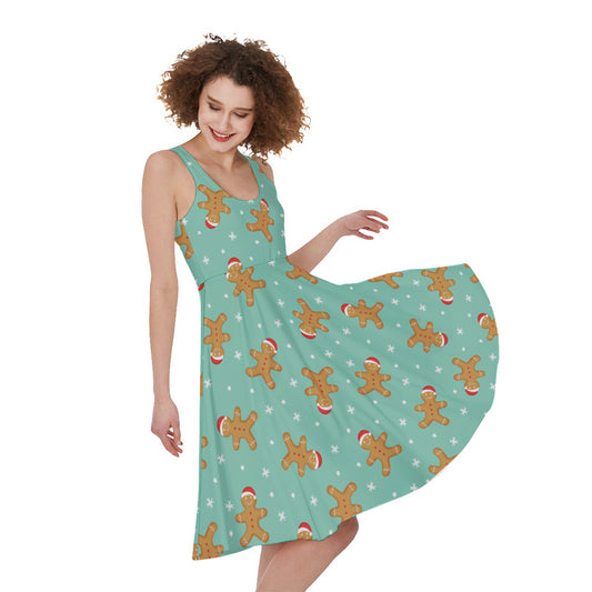 Little Gingerbread Man Pattern Print Women's Sleeveless Dress
