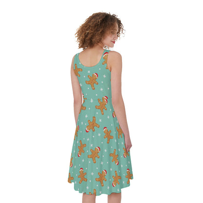 Little Gingerbread Man Pattern Print Women's Sleeveless Dress