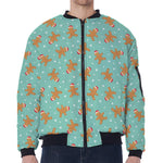 Little Gingerbread Man Pattern Print Zip Sleeve Bomber Jacket