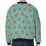 Little Gingerbread Man Pattern Print Zip Sleeve Bomber Jacket