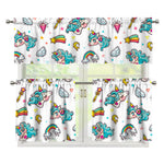 Little Girly Unicorn Pattern Print 3 Piece Kitchen Curtains