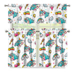 Little Girly Unicorn Pattern Print 3 Piece Kitchen Curtains