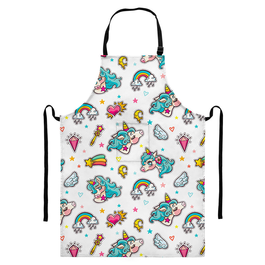 Little Girly Unicorn Pattern Print Bib Apron With Pocket