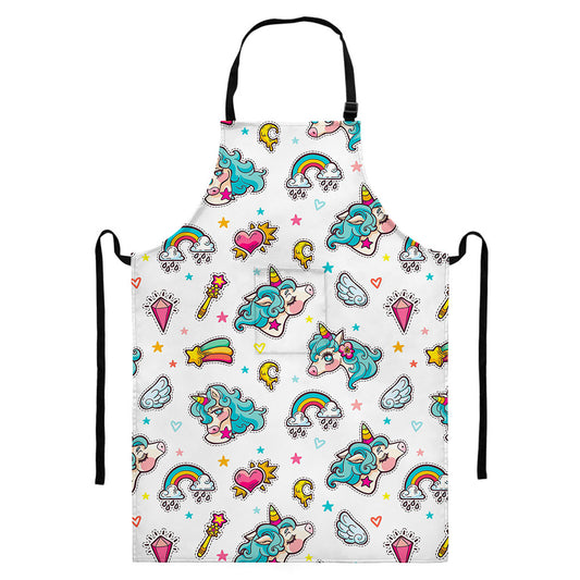 Little Girly Unicorn Pattern Print Bib Apron With Pocket