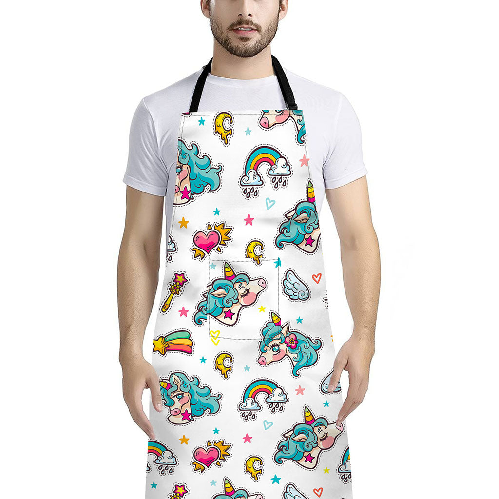 Little Girly Unicorn Pattern Print Bib Apron With Pocket
