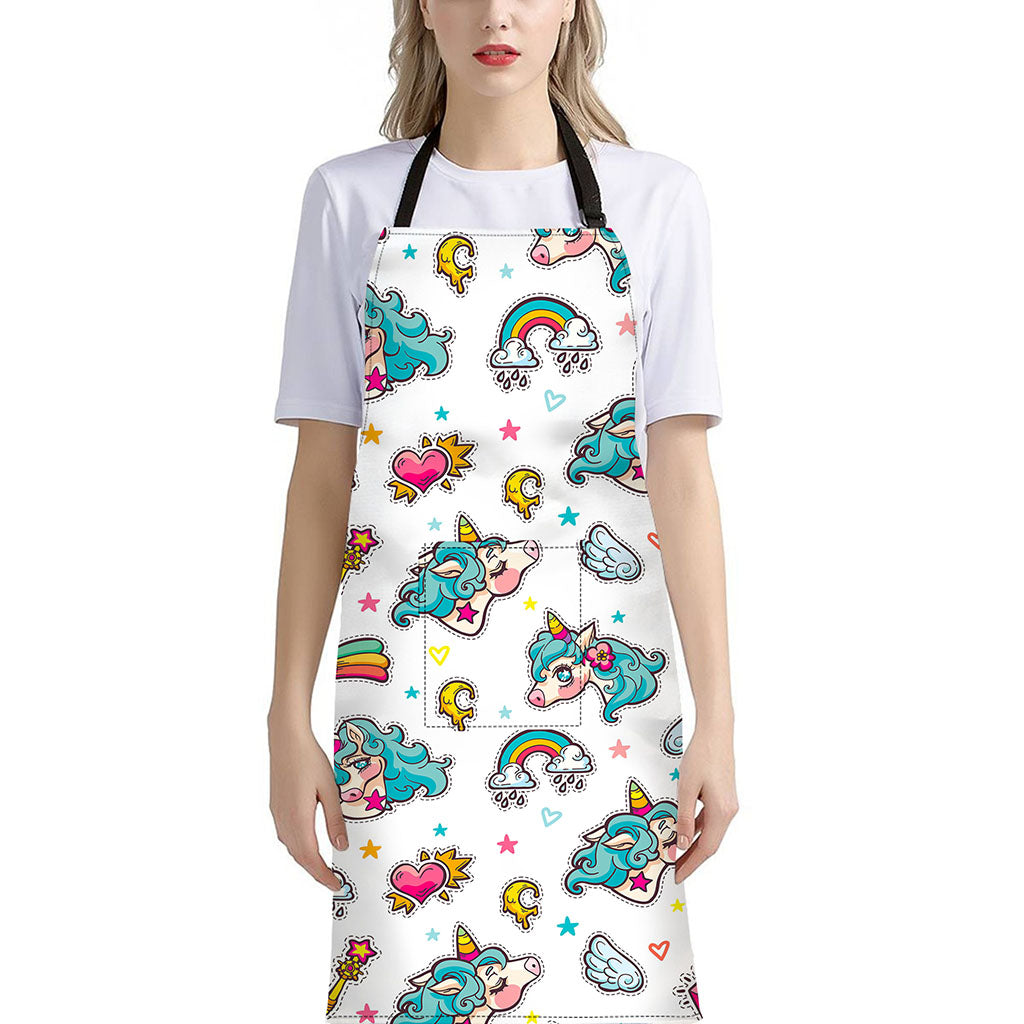 Little Girly Unicorn Pattern Print Bib Apron With Pocket