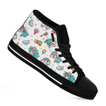 Little Girly Unicorn Pattern Print Black High Top Sneakers