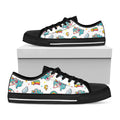 Little Girly Unicorn Pattern Print Black Low Top Sneakers