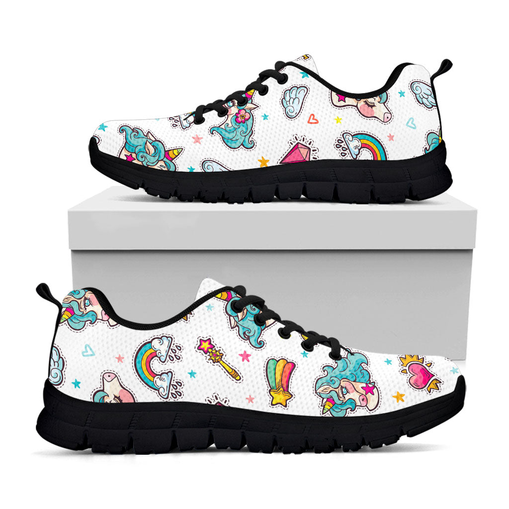 Little Girly Unicorn Pattern Print Black Running Shoes