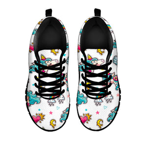 Little Girly Unicorn Pattern Print Black Running Shoes