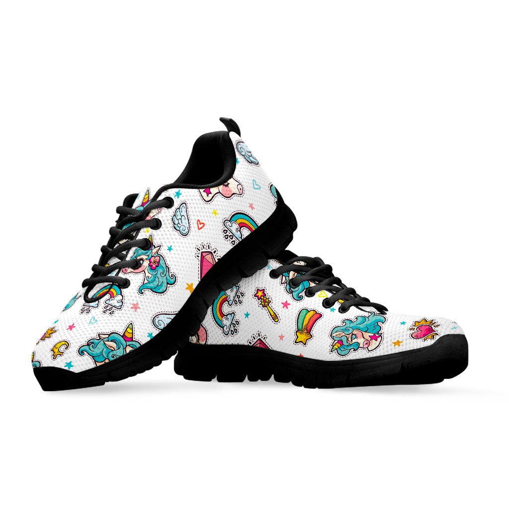 Little Girly Unicorn Pattern Print Black Running Shoes