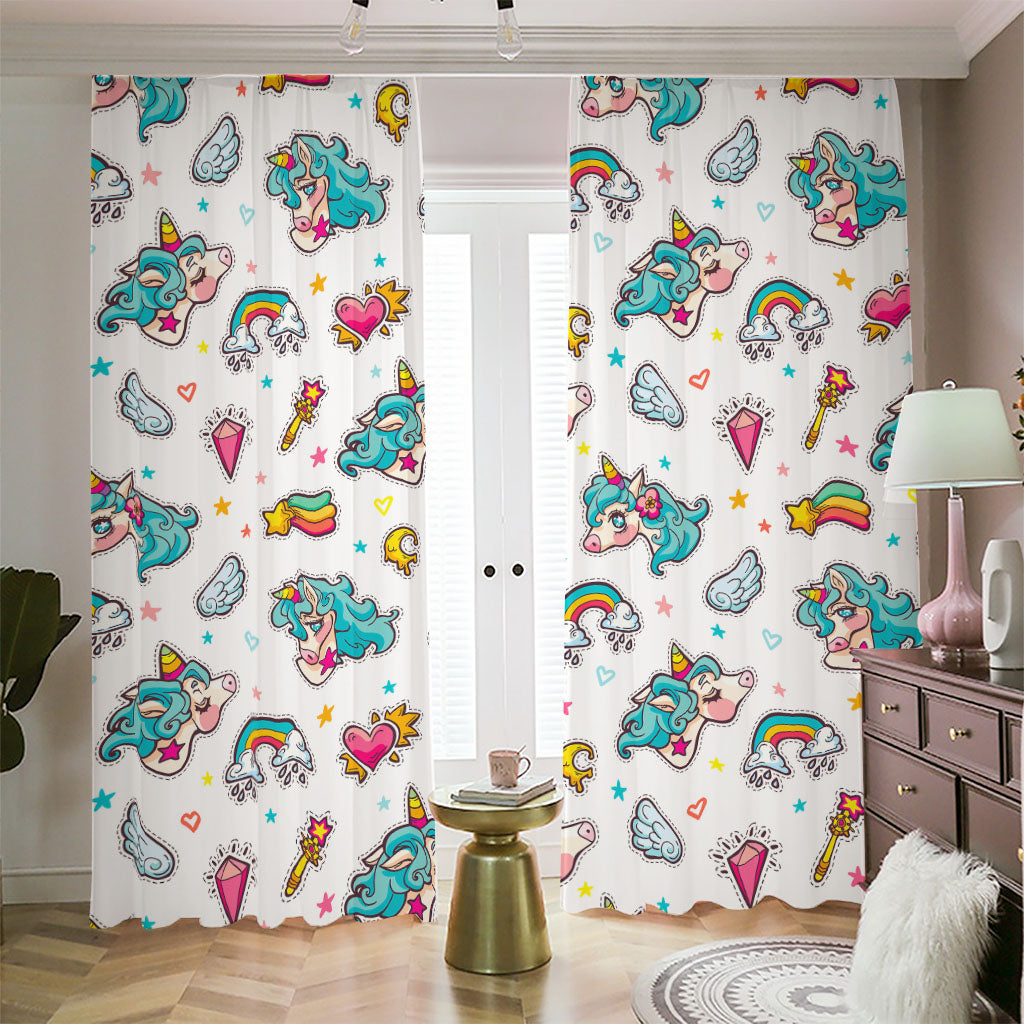 Little Girly Unicorn Pattern Print Blackout Pencil Pleat Curtains