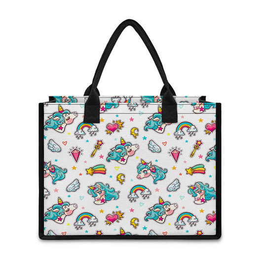 Little Girly Unicorn Pattern Print Canvas Tote Bag