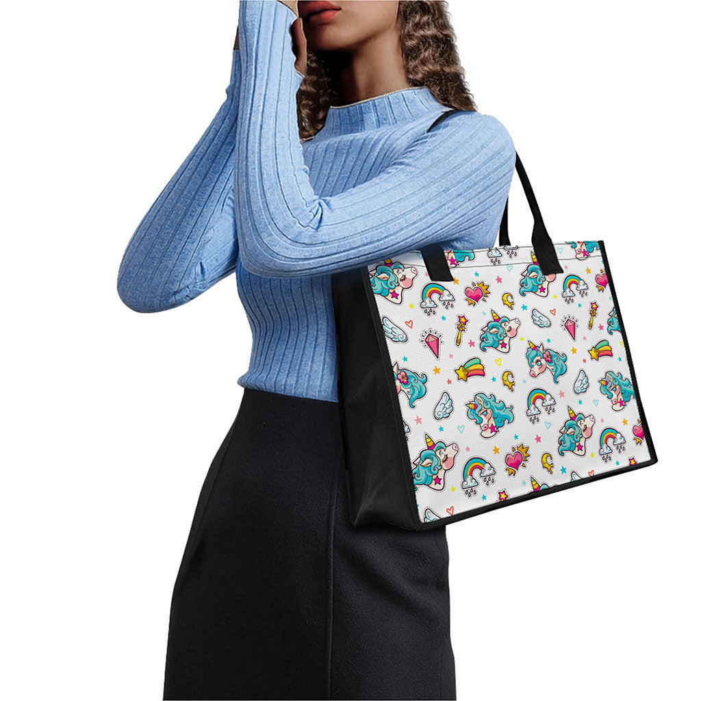 Little Girly Unicorn Pattern Print Canvas Tote Bag