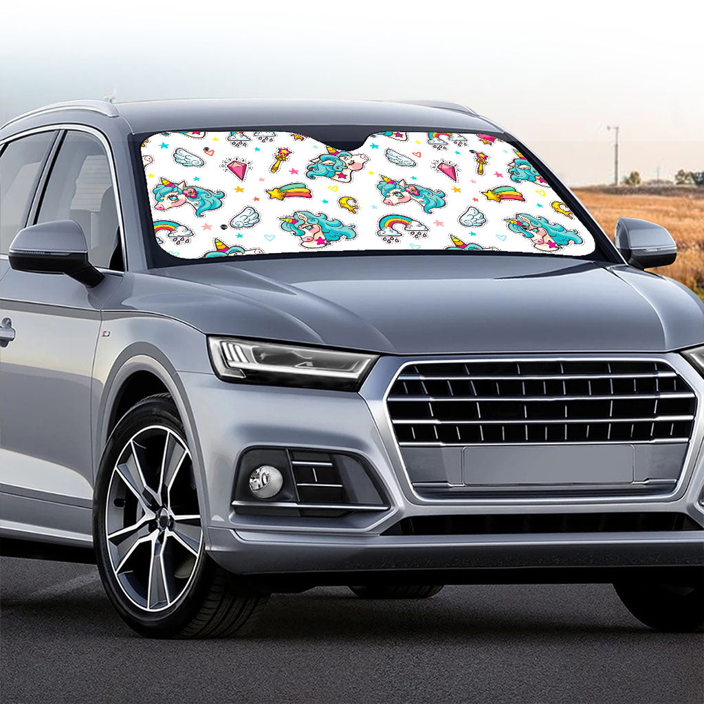 Little Girly Unicorn Pattern Print Car Windshield Sun Shade
